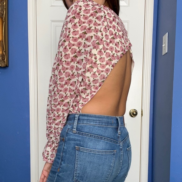 MissGuided Pink Floral Open Back Bodysuit - Picture 3 of 4